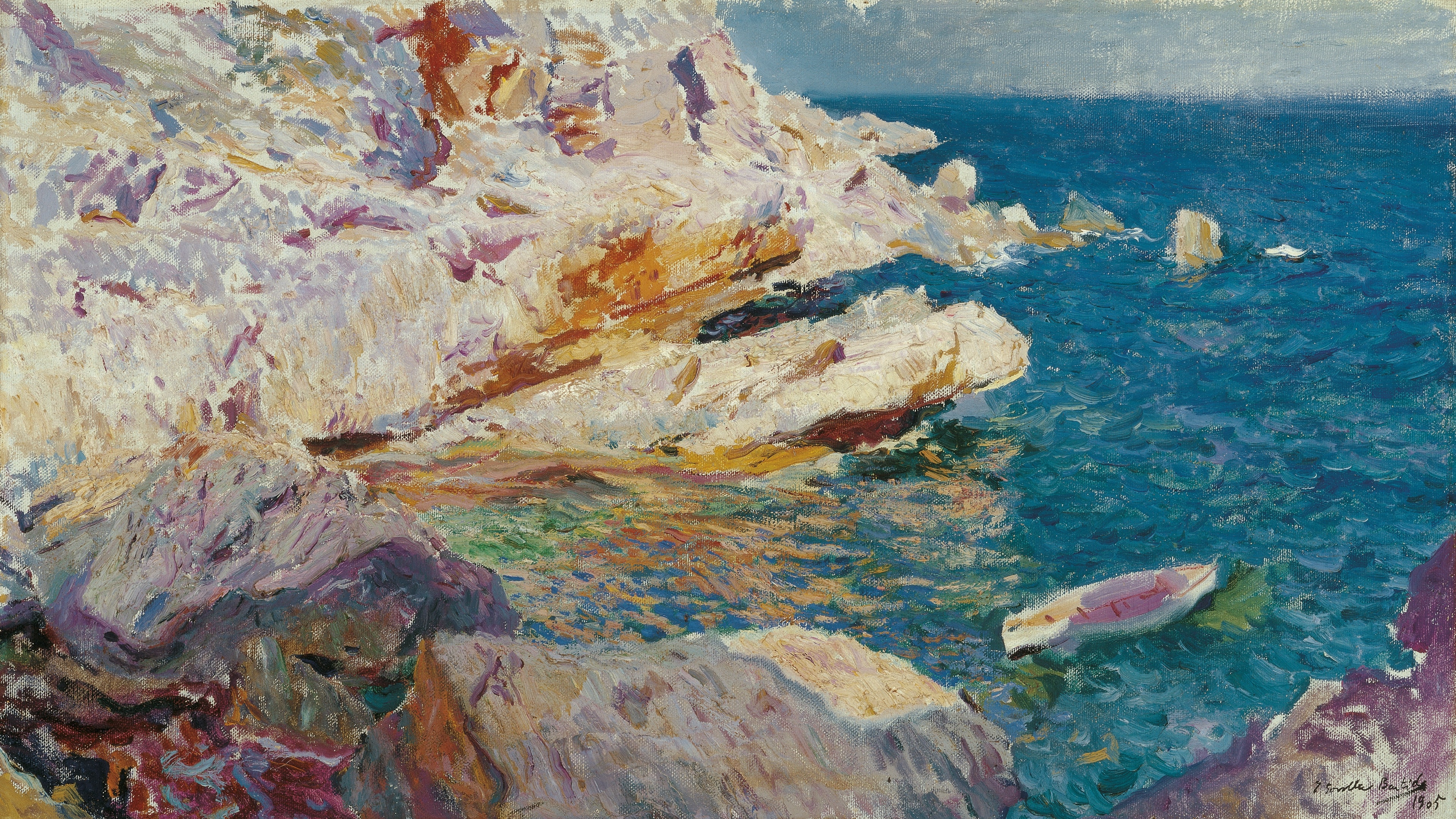 Rocks at Jávea. The White Boat by Joaquín Sorolla y Bastida
